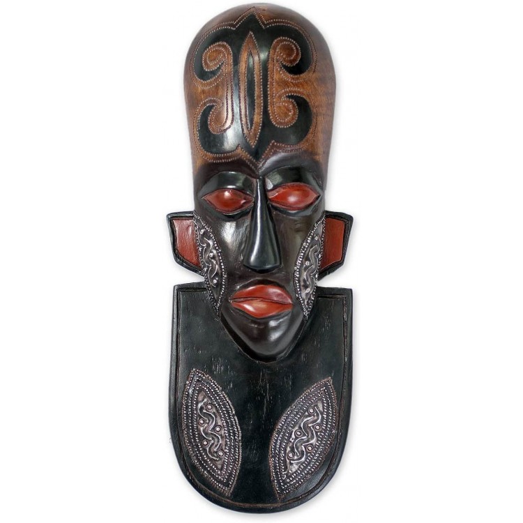 NOVICA Decorative Nigerian Large Sese Wood Mask Brown and Black 'A Great King' - BRZVK3T94