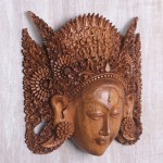 NOVICA Decorative Religious Large Mahogany Wood Mask Brown Beautiful Sita' - BI75OZL3H