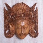 NOVICA Decorative Religious Large Mahogany Wood Mask Brown Beautiful Sita' - BI75OZL3H