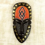 NOVICA Decorative Wood Mask Black Orange - B9E3LD15H