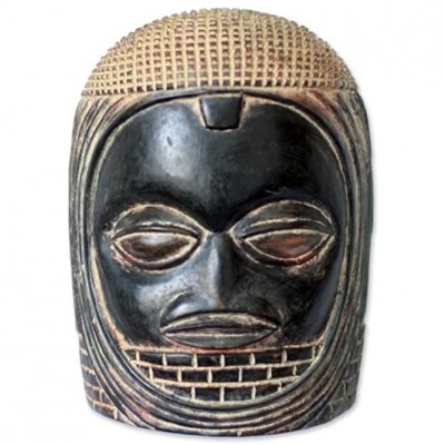 NOVICA Decorative Wood Mask Brown 'Veiled Queen' - BRZ5BEKPV