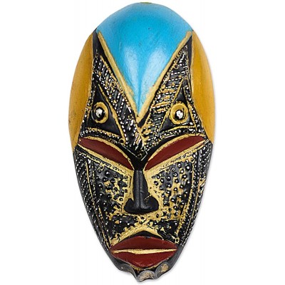 NOVICA Ghanaian Decorative Aluminum Wood Mask Multicolor 'Bheka' - BANNGKICB