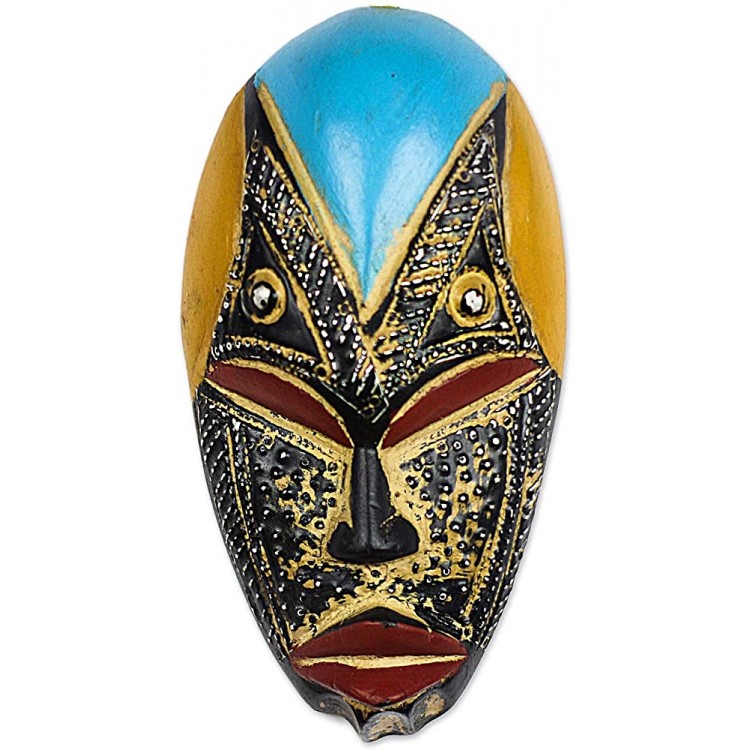 NOVICA Ghanaian Decorative Aluminum Wood Mask Multicolor 'Bheka' - BANNGKICB