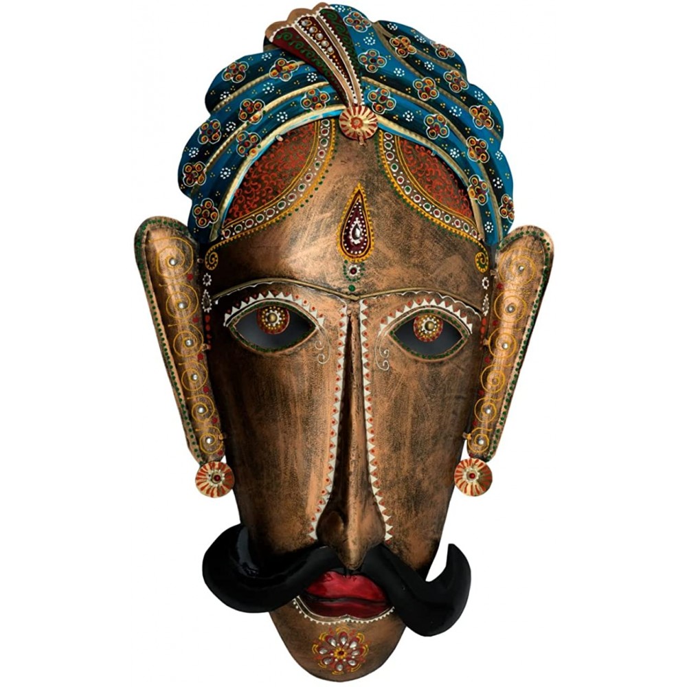 Orbit Art Gallery Wall Hanging Decorative Terracotta Mask Hand Carved Mask Set of 1 - B2X2GQUZY