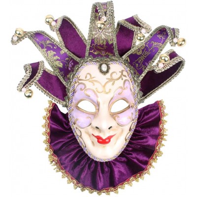 Purple Bib Venetian Jester Mask Masquerade Green Hand Painted Joker Wall Decorative Art Collection - BD2X5UPTS