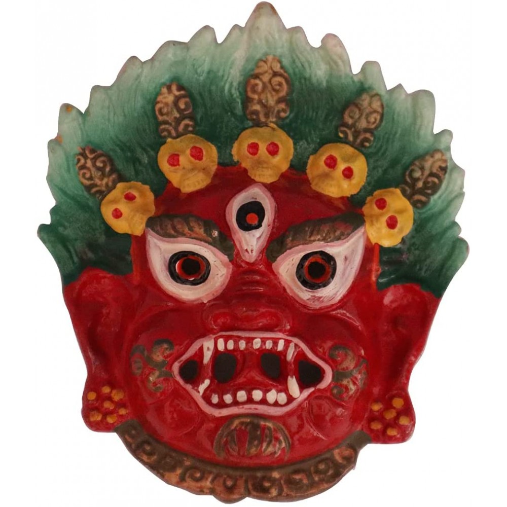 Shoppersduniya Red Mahakal Face Mask for Evil Eye Protection & Negative Energies Home Office Living Room Shops Decorative Decor - B38EUJ2M5