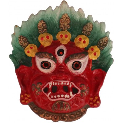 Shoppersduniya Red Mahakal Face Mask for Evil Eye Protection & Negative Energies Home Office Living Room Shops Decorative Decor - B38EUJ2M5