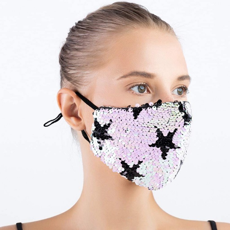vividen Bling Sequins Face Mask for Women Halloween Masquerade Party Decorative Sparkly Face Bandanas Washable Breathable Face Protection - BRWVU87RC