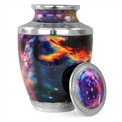 Aluminum Decorative Funeral Urns for Cremated Human Ash Remains Storage | Beautiful Galaxy Funeral Pot for Pet Loss & Loved Ones | Large Size Engraved Metal Urns Premium Finish Orion Nebula - BUN9VQL0O