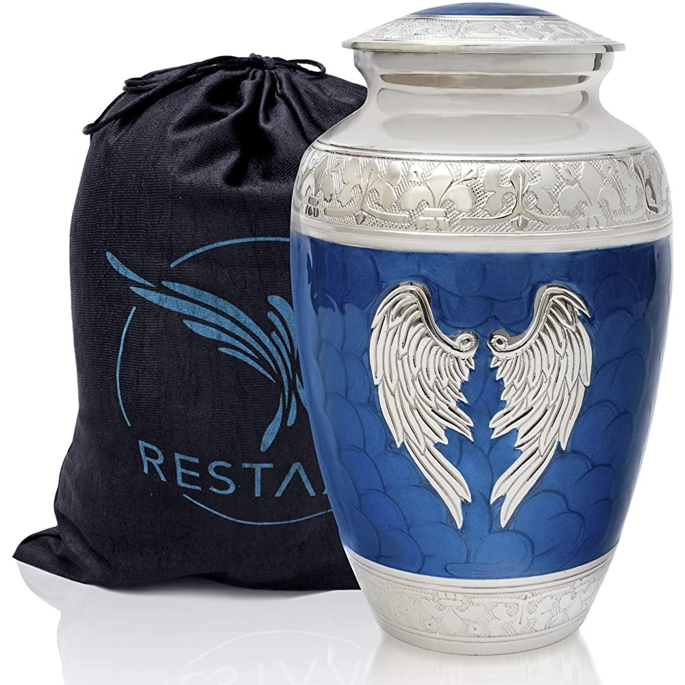 Angel Wings Ashes urn. Blue Cremation urns for Ashes Adult Male and Female. Decorative urns for Human Ashes by Restaall - BHREC3D4U