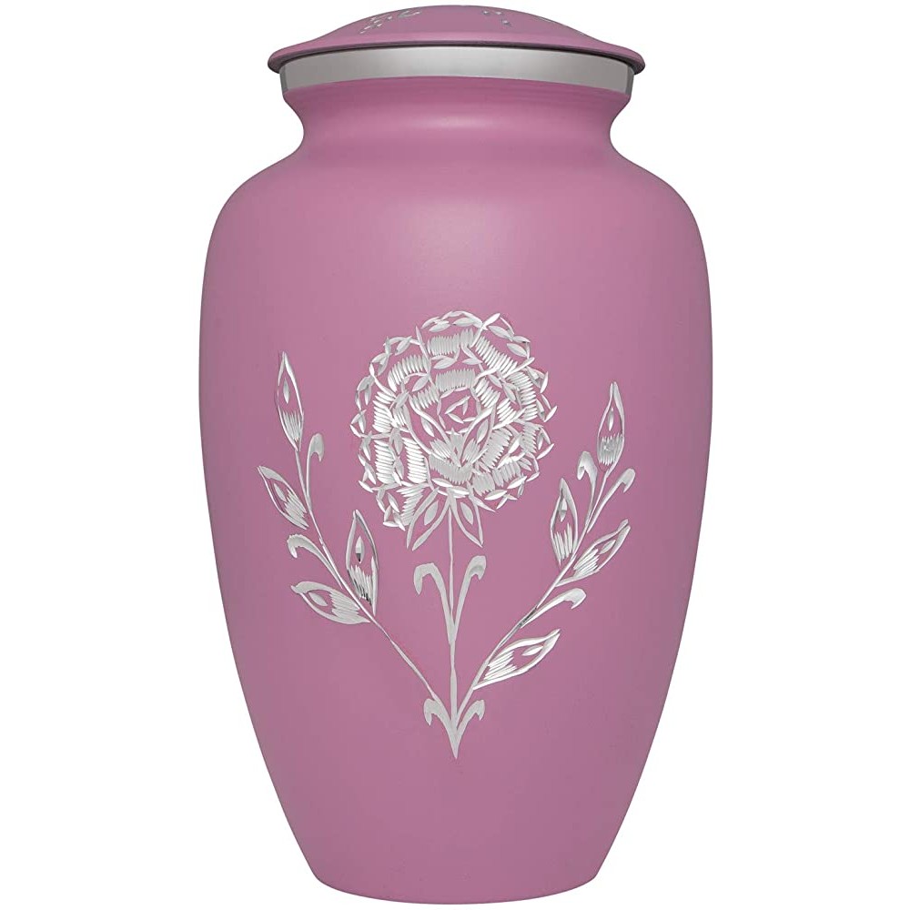 Ansons Urns Pink Rose Cremation Urn Colorful Funeral Urn Large up to 200 lbs Burial Urn for Human Ashes Adult Size Aluminum Pink Flower - BALX2WJT7