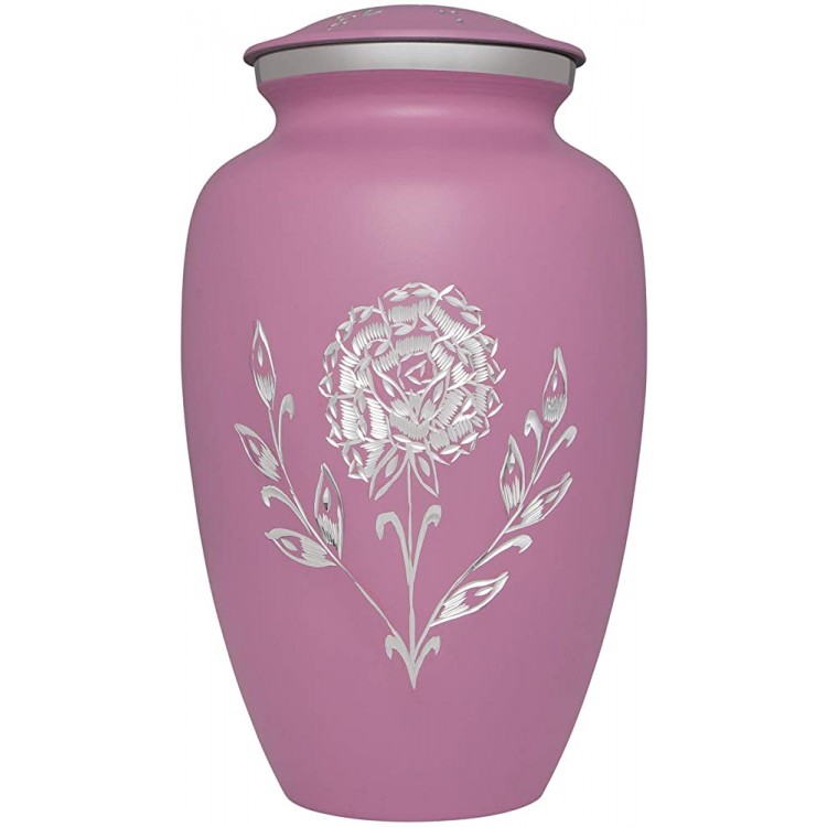 Ansons Urns Pink Rose Cremation Urn Colorful Funeral Urn Large up to 200 lbs Burial Urn for Human Ashes Adult Size Aluminum Pink Flower - BALX2WJT7