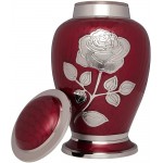 Ansons Urns Silver Rose Cremation Urn Funeral Urn with Large Flower on Red Enamel Burial Urn for Human Ashes Adult Size 100% Brass - B2K2ERLLT