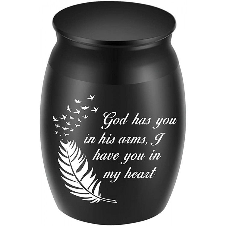 Beautiful Keepsake Urn for Ashes-1.6 Tall Small Memorial Cremation Urns-Handcrafted Black Decorative Urns for Funeral-Engraved God Has You in His Arms I Have You in My Heart Urn for Sharing - BR36R1CA8