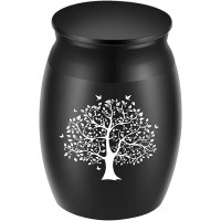 Beautiful Peaceful Keepsake Urn for Ashes-1.6" Tall Small Memorial Cremation Urns with Tree of Life for Human or Pet Ashes-Handcrafted Black Decorative Urns for Funeral-Engraved Tree Urn for Sharing - B9SUE36VY