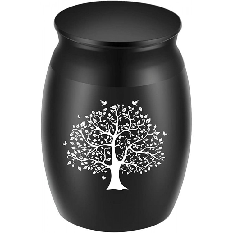 Beautiful Peaceful Keepsake Urn for Ashes-1.6 Tall Small Memorial Cremation Urns with Tree of Life for Human or Pet Ashes-Handcrafted Black Decorative Urns for Funeral-Engraved Tree Urn for Sharing - B9SUE36VY