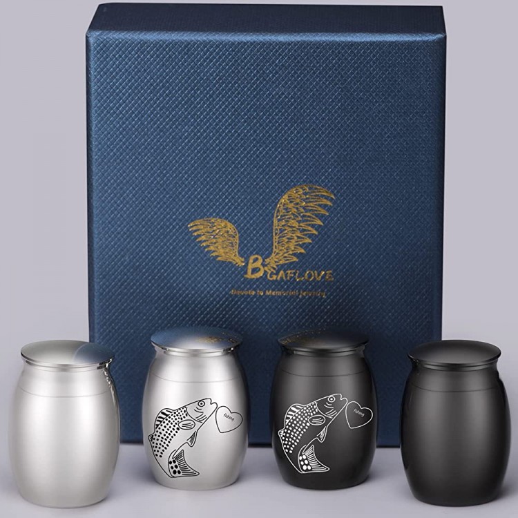 BGAFLOVE 4 Pack Beautiful Keepsake Urn for Ashes-1.6 Tall Small Memorial Cremation Urns for Human or Pet Ashes-Handcrafted Fish Decorative Urns for Funeral-Engraved Fishing Urn for Sharing - BW5HSHP5X