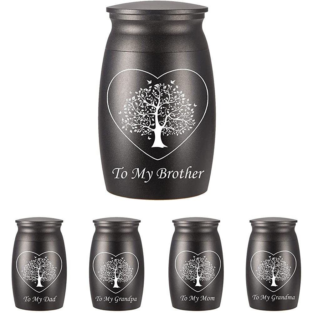 BGAFLOVE Keepsake Urn for Brother Ashes- 2.8 Tall Cremation Urns for Ashes-Handcrafted Black Decorative Urns for Funeral-Engraved Tree to My Brother Urn for Sharing - BJC0773VM