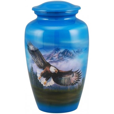 Cremation Urn for Adult Ashes- Handcrafted Blue Flying Eagle Urn for Human Ashes- Large Urn Container for Men & Women- Decorative Cremation Funeral Burial Urn Vase with Velvet Bag - BOC1DWZ12