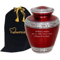 Elite Glitter Love Cremation Urn for Human Ashes Funeral Urn Adult Funeral Urn Handcrafted with Silver Engraved Bands Metal Urn Large Urn Deal with Free Bag Red Custom - BMUZ8NS5A