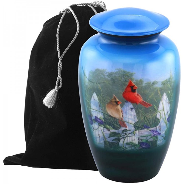 Eternitymart's Aesthetic Painted Cremation Urn Affordable Metal Urn Hand Painted Solid Metal Urn for Ashes Adult Cremation Urn with Free Velvet Bag Cardinal - BJ28KZSC6