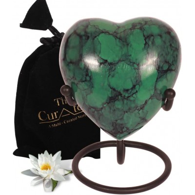 Green Heart Keepsake Urn Mini Ash Urn with Display Stand Small Handcrafted Cremation Urn for Ashes Perfect for Adults & Infants Tribute to Unseen Unheard but Always Near - BP296ORTY