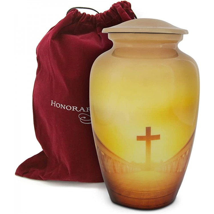 Honorary Memorials Ascending Passage Cross Cremation Urn for Human Ashes | Religious Cremation Urn Burial Urn Cremation Urn For Ashes Cremation Urn Medium Size Handmade Funeral Urn with Velvet Bag - BMG6ZVC4J
