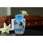 Immortal Memories Beach Urn Paradise Beach Cremation Urn for Ashes Hand Painted Adult Beach Urn Beach Memorial Urn with Velvet Bag Large Sky Blue - BJC6JA3NG