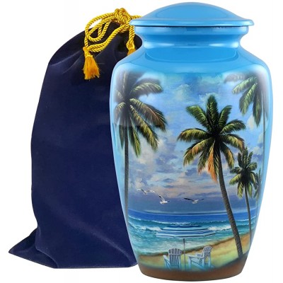 Immortal Memories Beach Urn Paradise Beach Cremation Urn for Ashes Hand Painted Adult Beach Urn Beach Memorial Urn with Velvet Bag Large Sky Blue - BJC6JA3NG