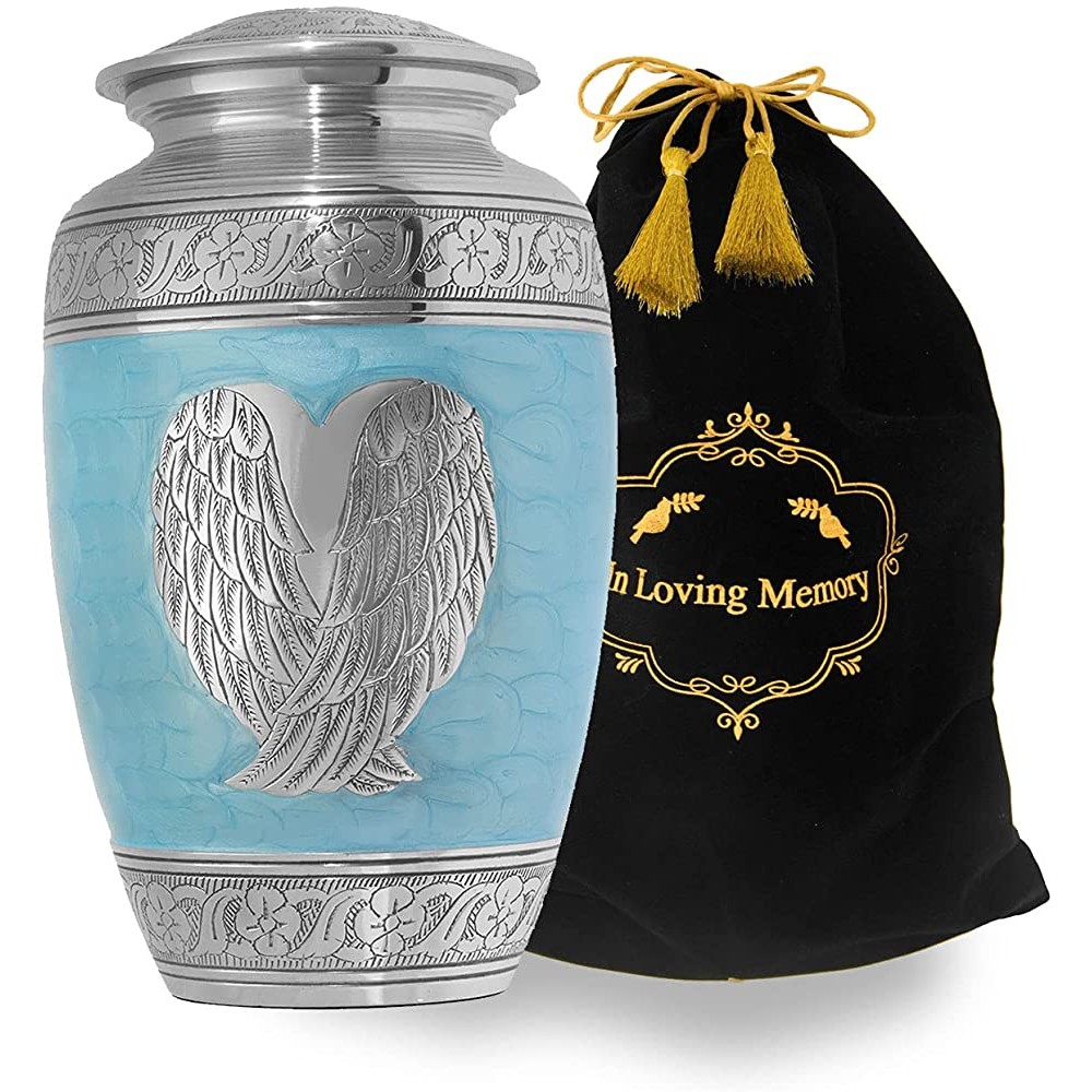 LETUSTO Cremation Urn for Human Ashes for Adults Funeral Burial Handcrafted Decorative Urns with Velvet Bag for Easy Preservation and Portability Angel-Wing-Blue - BBKC6F3YK