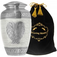 LETUSTO Cremation Urn for Human Ashes for Adults Funeral Burial Handcrafted Decorative Urns with Velvet Bag for Easy Preservation and Portability Wings-White - B8SBWF1PA