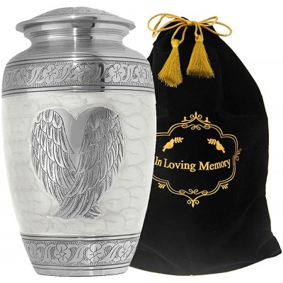 LETUSTO Cremation Urn for Human Ashes for Adults Funeral Burial Handcrafted Decorative Urns with Velvet Bag for Easy Preservation and Portability Wings-White - B8SBWF1PA