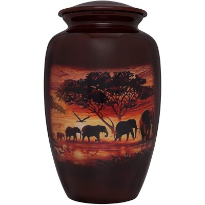 Liliane Memorials Brown Funeral urn with Elephant Family Cremation Urn for Human Ashes Aluminum -Suitable for Cemetery Burial or Niche Large Size fits Remains of Adults up to 200 lbs - B6CTLXRTP