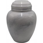 MEMORABLE MARBLES Ellyptical Large Decorative Cremation Lidded Urn Pearl White Marble - BJZVSKL74