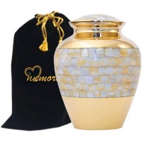 MEMORIALS 4U Elite Mother of Pearl Cremation Urn Large Mother of Pearl Urn for Human Ashes Solid Brass 100% Handcrafted Mother of Pearl Adult Funeral Urn with Free Bag - BZF445WOV