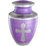 Purple Urn for Human Ashes Adult | Funeral Decorative Religious Cross Urn for Women and Men Love of God Carefully Handcrafted with Pendant Necklace - BHR3JFB9P