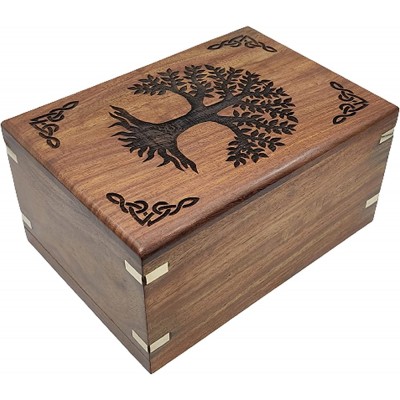 Wooden Urn for Human Ashes | Tree of Life Wooden Urns Handcrafted Funeral Cremation Urn for Ashes Rosewood Cremation Urns Decorative urn-Keepsake Cremation urn Box 6''x4''x3'' - BSXQM6RYO