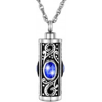 XIUDA Crystal Cremation Urn Necklace for Ashes Keepsake Cremation Jewelry for Human Ashes Stainless Steel Memorial Pendant with Flower - BIKKI6TOH